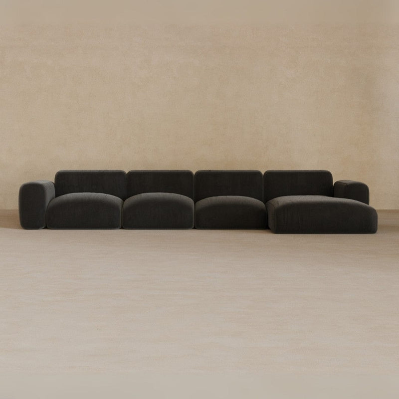 4 Seater Left Chaise-Velvet-Charcoal