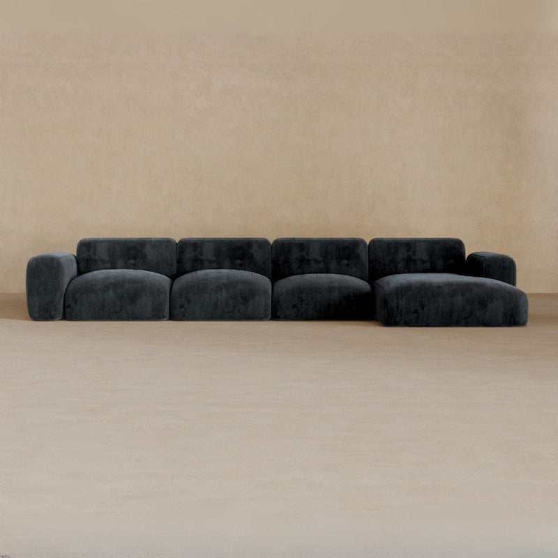 4 Seater Left Chaise-Velvet-Ink