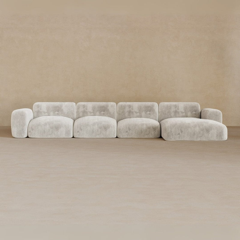 4 Seater Left Chaise-Velvet-Ivory