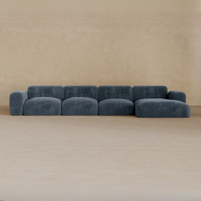 4 Seater Left Chaise-Velvet-Navy