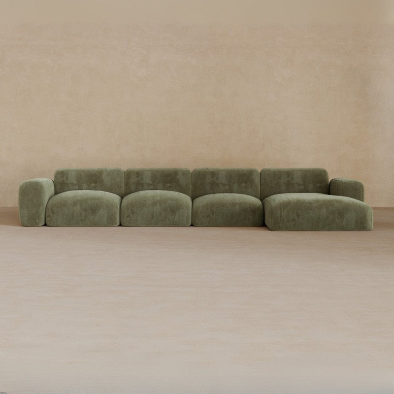 4 Seater Left Chaise-Velvet-Olive