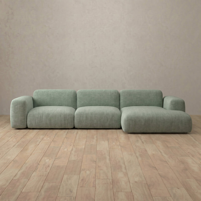 Linen Blend::Biscuit Velvet 3 Seater Sectional Sage Linen Blend 2:LB