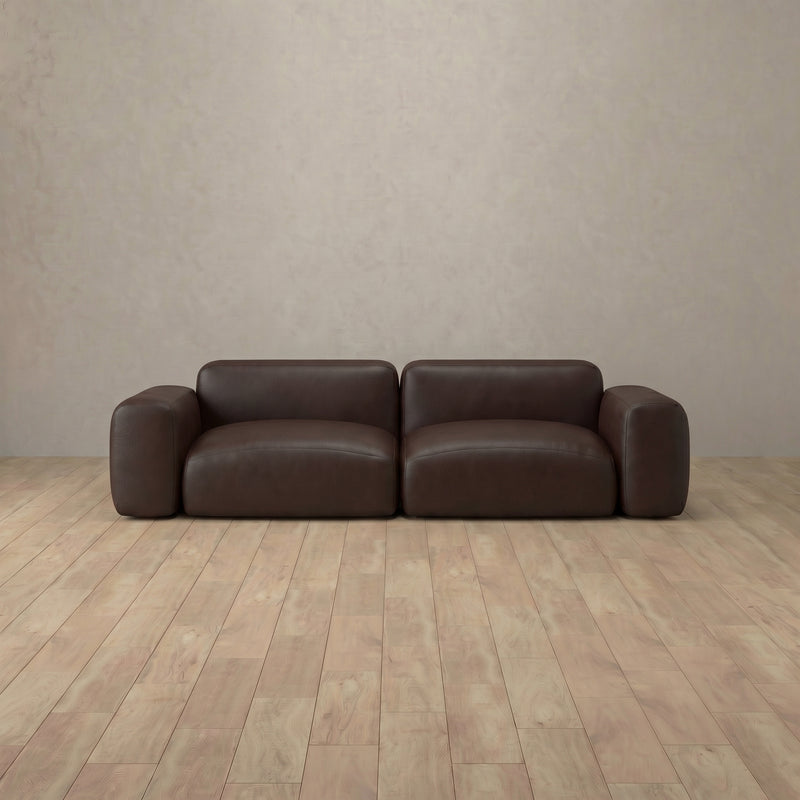 Top Grain Leather::Biscuit Velvet Sofa 2 Seater Espresso Top Grain Leather v1 8:TGL