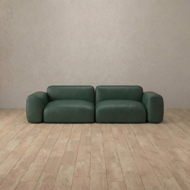 Top Grain Leather::Biscuit Velvet Sofa 2 Seater Forest Green Top Grain Leather 5:TGL