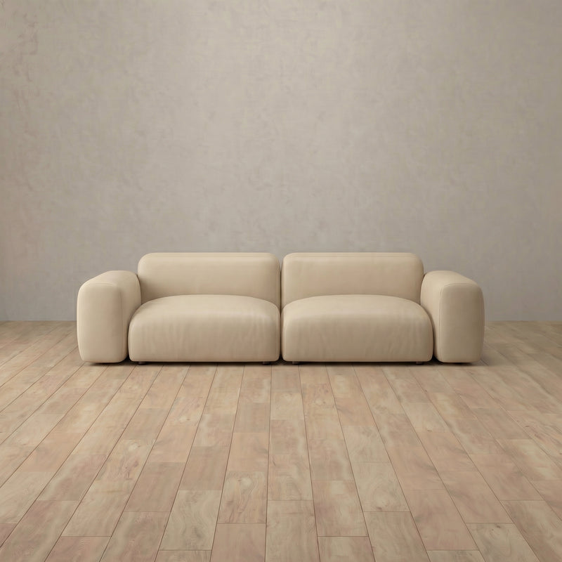 Top Grain Leather::Biscuit Velvet Sofa 2 Seater Linen Top Grain Leather 2:TGL