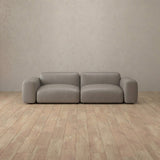 Top Grain Leather::Biscuit Velvet Sofa 2 Seater Pewter Top Grain Leather