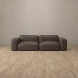 Top Grain Leather::Biscuit Velvet Sofa 2 Seater Truffle Top Grain Leather