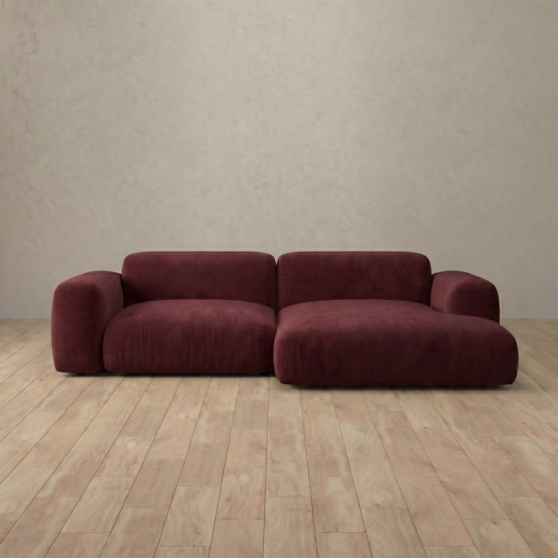Linen Blend::Biscuit Velvet Sofa 2 Seater with Chaise Burgundy Linen Blend  6:LB