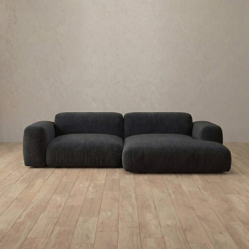 Linen Blend::Biscuit Velvet Sofa 2 Seater with Chaise Charcoal Linen Blend 7:LB