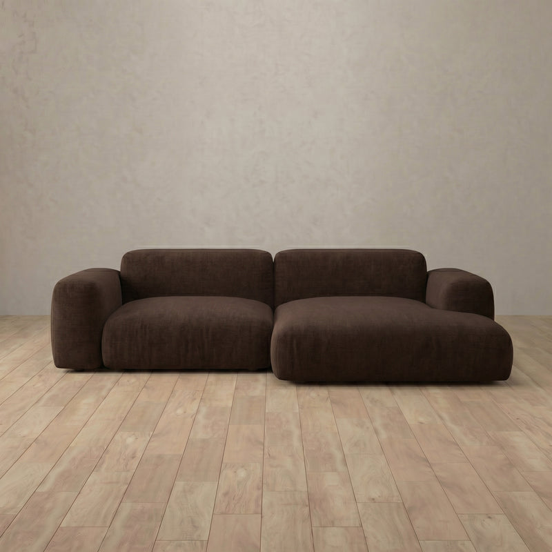 Linen Blend::Biscuit Velvet Sofa 2 Seater with Chaise Espresso Linen Blend 8:LB