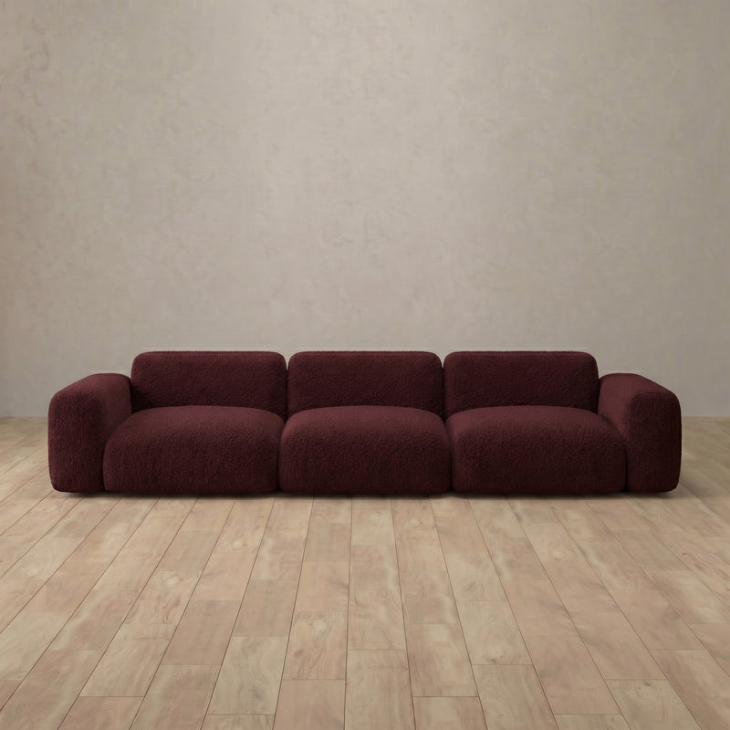 Boucle::Biscuit Velvet Sofa 3 Seater Burgundy Boucle 6:BCL