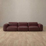 Top Grain Leather::Biscuit Velvet Sofa 3 Seater Burgundy Top Grain Leather [grid:6:TGL]