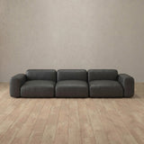 Top Grain Leather::Biscuit Velvet Sofa 3 Seater Charcoal Top Grain Leather [grid:7:TGL]