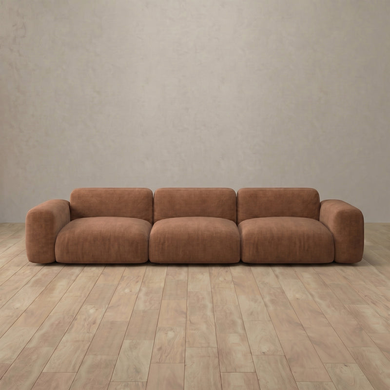 Linen Blend::Biscuit Velvet Sofa 3 Seater Cognac Linen Blend 4:LB