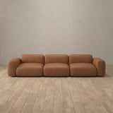 Top Grain Leather::Biscuit Velvet Sofa 3 Seater Cognac Top Grain Leather [grid:4:TGL]