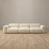 Linen Blend::Biscuit Velvet Sofa 3 Seater Cream Linen Blend