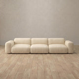 Top Grain Leather::Biscuit Velvet Sofa 3 Seater Cream Top Grain Leather