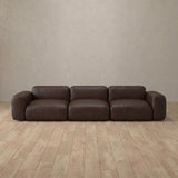 Top Grain Leather::Biscuit Velvet Sofa 3 Seater Espresso Top Grain Leather [grid:8:TGL]