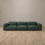 Top Grain Leather::Biscuit Velvet Sofa 3 Seater Forest Green Top Grain Leather [grid:5:TGL]