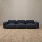 Linen Blend::Biscuit Velvet Sofa 3 Seater InkBlue Linen Blend