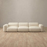 Top Grain Leather::Biscuit Velvet Sofa 3 Seater Ivory Top Grain Leather