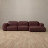 Top Grain Leather::Biscuit Velvet Sofa 3 Seater L-Shaped Burgundy Top Grain Leather v1 [grid:6:TGL]