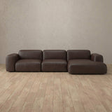 Top Grain Leather::Biscuit Velvet Sofa 3 Seater L-Shaped Espresso Top Grain Leather [grid:8:TGL]