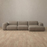 Top Grain Leather::Biscuit Velvet Sofa 3 Seater L-Shaped Taupe Top Grain Leather