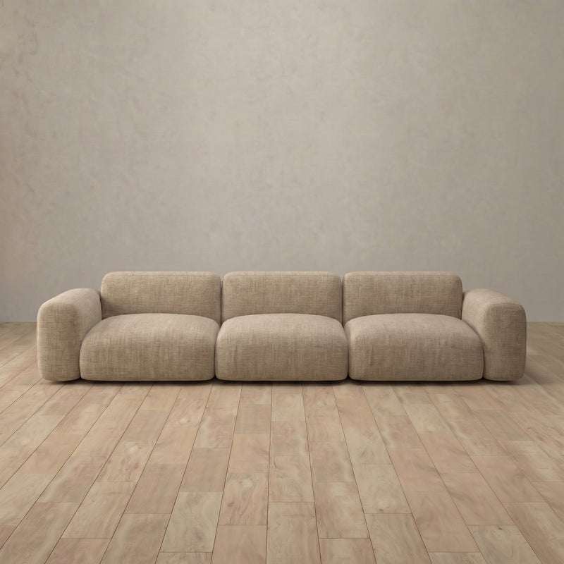 Linen Blend::Biscuit Velvet Sofa 3 Seater Latte Linen Blend 3:LB