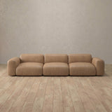 Top Grain Leather::Biscuit Velvet Sofa 3 Seater Latte Top Grain Leather [grid:3:TGL]