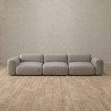 Top Grain Leather::Biscuit Velvet Sofa 3 Seater Pewter Top Grain Leather