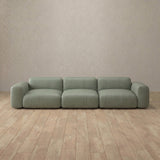 Top Grain Leather::Biscuit Velvet Sofa 3 Seater Sage Top Grain Leather