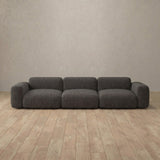 Linen Blend::Biscuit Velvet Sofa 3 Seater Smoke Linen Blend