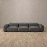 Top Grain Leather::Biscuit Velvet Sofa 3 Seater Smoke Top Grain Leather