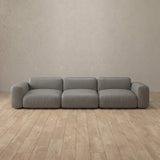 Top Grain Leather::Biscuit Velvet Sofa 3 Seater Stone Top Grain Leather