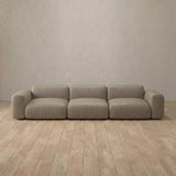 Top Grain Leather::Biscuit Velvet Sofa 3 Seater Taupe Top Grain Leather