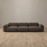 Linen Blend::Biscuit Velvet Sofa 3 Seater Truffle Linen Blend