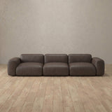 Top Grain Leather::Biscuit Velvet Sofa 3 Seater Truffle Top Grain Leather
