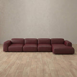 Top Grain Leather::Biscuit Velvet Sofa 4 Seater Burgundy Top Grain Leather v1 [grid:6:TGL]