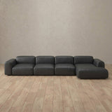 Top Grain Leather::Biscuit Velvet Sofa 4 Seater Charcoal Top Grain Leather [grid:7:TGL]