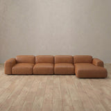 Top Grain Leather::Biscuit Velvet Sofa 4 Seater Cognac Top Grain Leather v1 [grid:4:TGL]