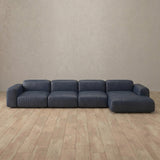 Top Grain Leather::Biscuit Velvet Sofa 4 Seater InkBlue Top Grain Leather