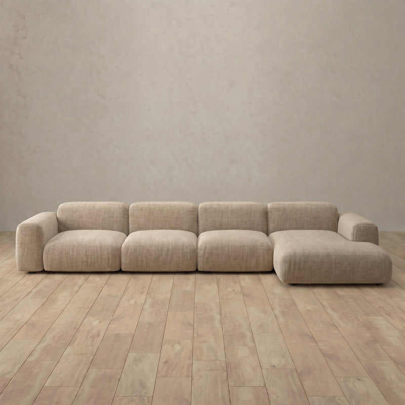 Linen Blend::Biscuit Velvet Sofa 4 Seater Latte Linen Blend 3:LB