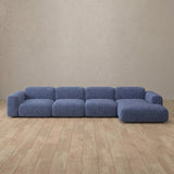 Boucle::Biscuit Velvet Sofa 4 Seater OceanBlue Boucle