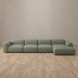 Top Grain Leather::Biscuit Velvet Sofa 4 Seater Sage Top Grain Leather