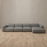 Top Grain Leather::Biscuit Velvet Sofa 4 Seater Stone Top Grain Leather