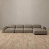 Top Grain Leather::Biscuit Velvet Sofa 4 Seater Taupe Top Grain Leather