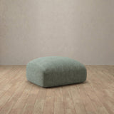 Linen Blend::Biscuit Velvet Sofa Ottoman Sage Linen Blend