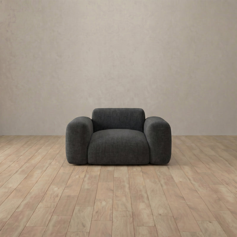 Linen Blend::Biscuit Velvet Sofa Single  Charcoal Linen Blend 7:LB