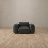 Top Grain Leather::Biscuit Velvet Sofa Single  Charcoal Top Grain Leather [grid:7:TGL]